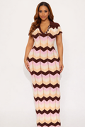 Retro Chevron Ribbed Knit Maxi Dress