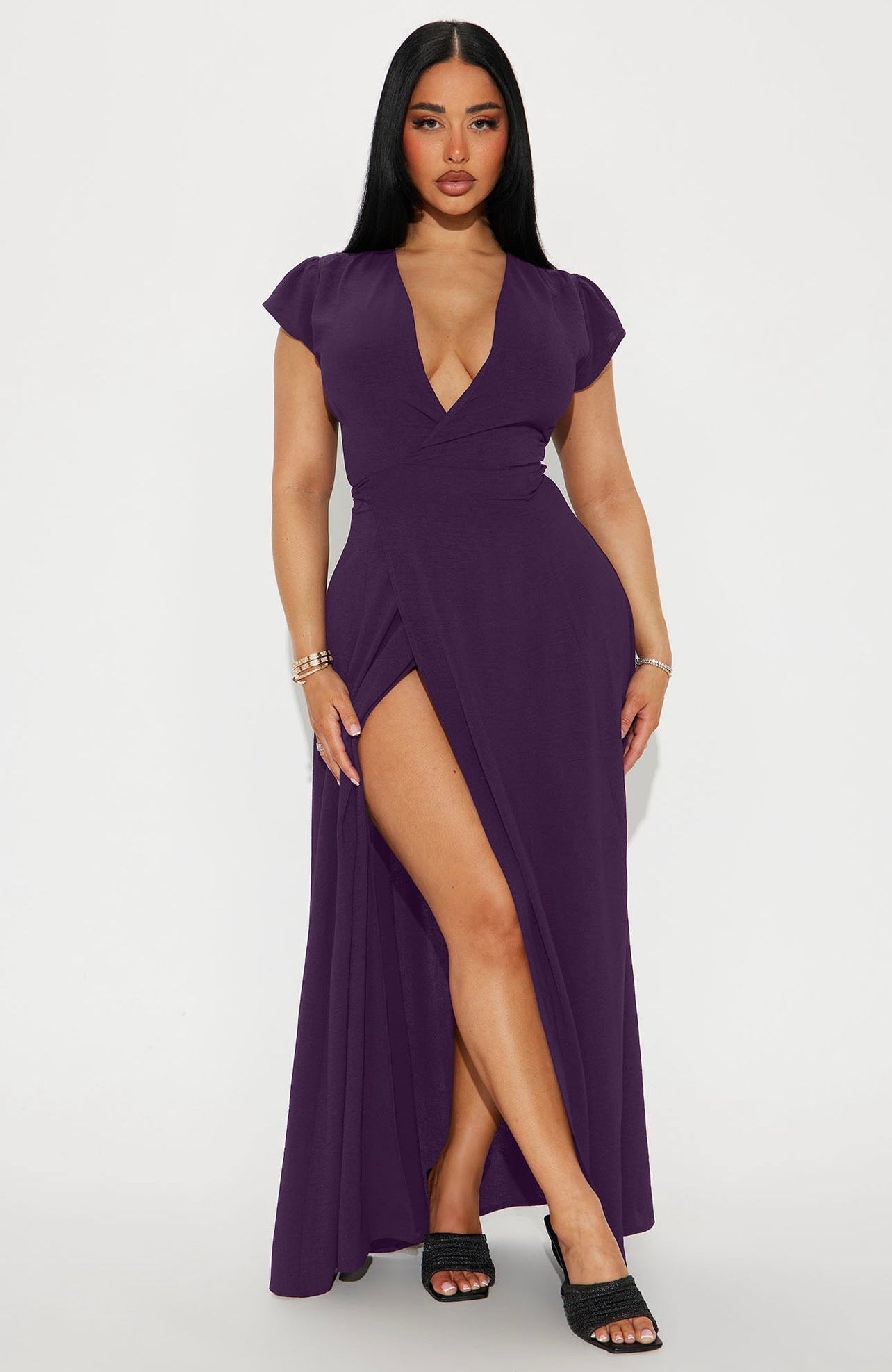 Stunning Plum Deep V-Neck Maxi Dress