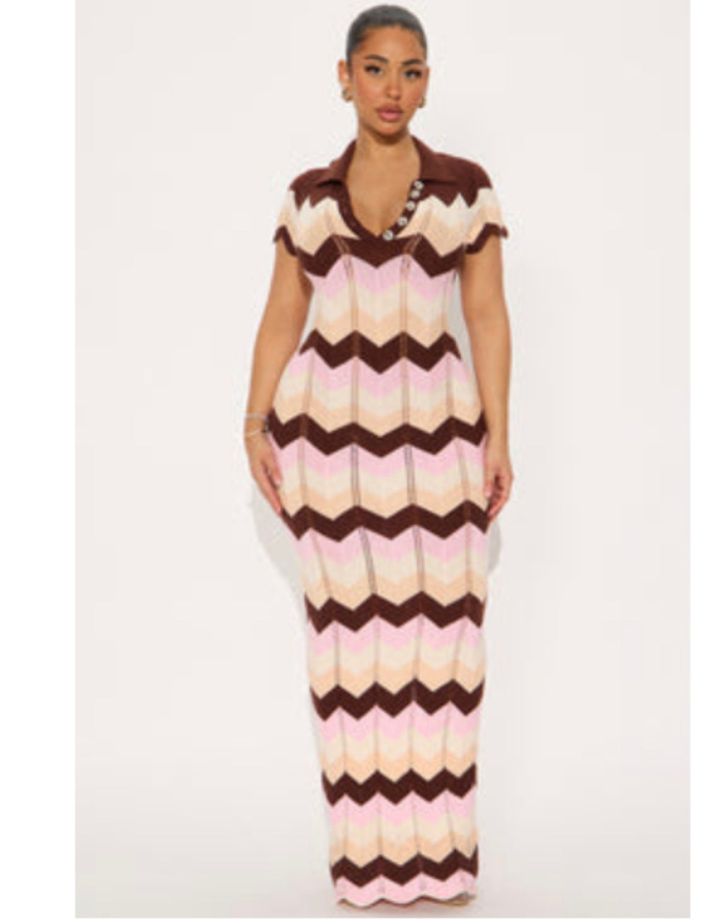 Retro Chevron Ribbed Knit Maxi Dress