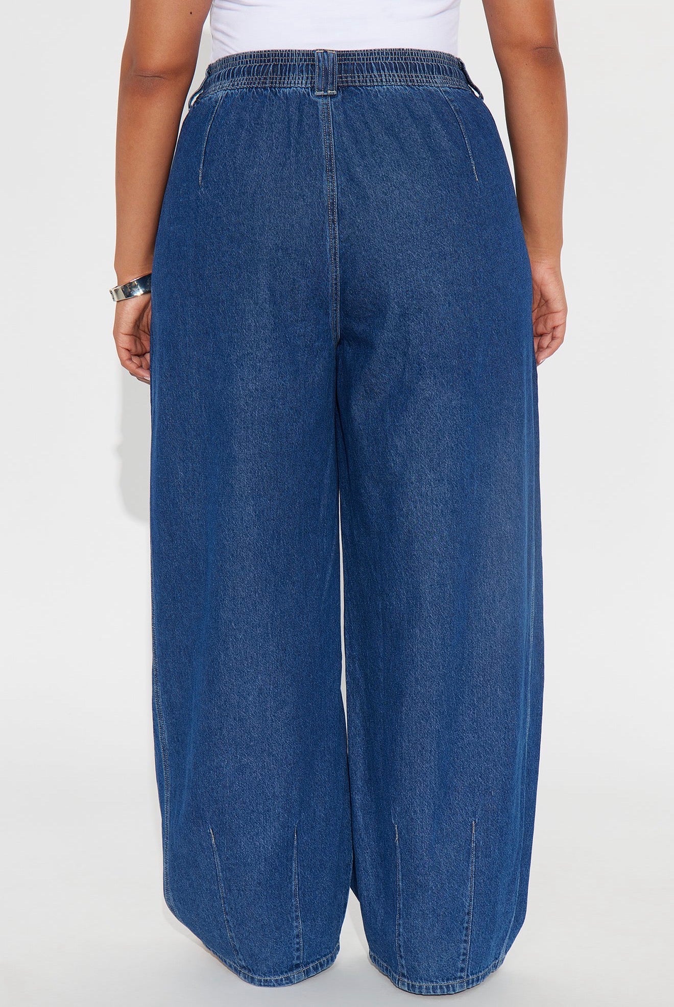 High-Rise Wide Leg Denim Joggers - Drawstring Waist & Seam Detail