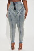 High-Rise Hook-and-Eye Corset Jeans with Contour Seaming