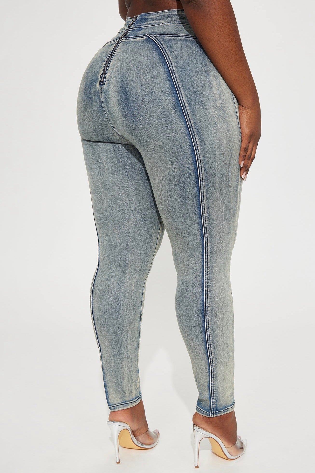 High-Rise Hook-and-Eye Corset Jeans with Contour Seaming